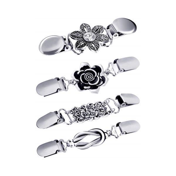 4Pcs Vintage Sweater Shawl Clips,Flower Style Shawl Clips For Women Wearing