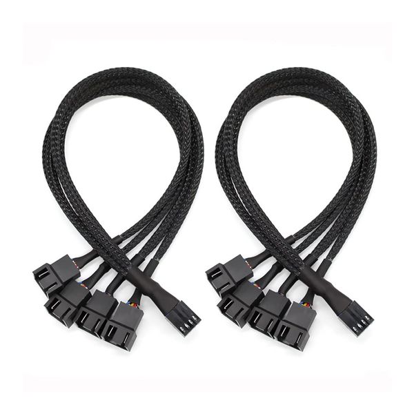 2PCS 1 TO 4 PWM Fan Splitter 4 pin Adapter Cable Sleeved Braided Y Splitter