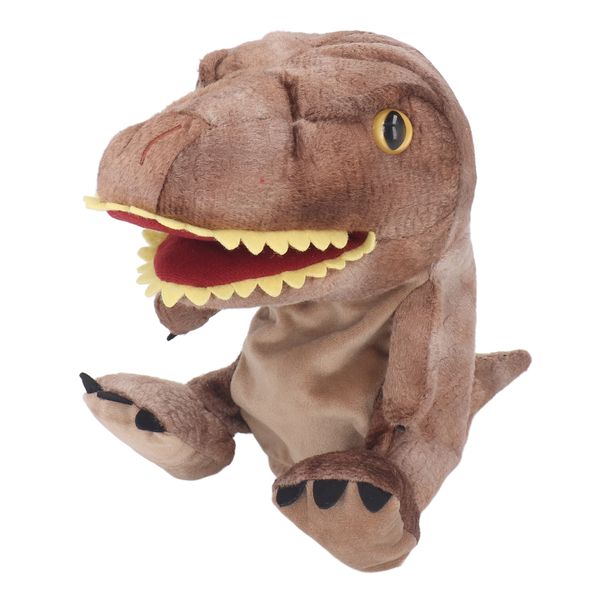 11.8in Plush Dinosaur Hand Toy Movable Mouth Dinosaur Animal Hand Toy Brown
