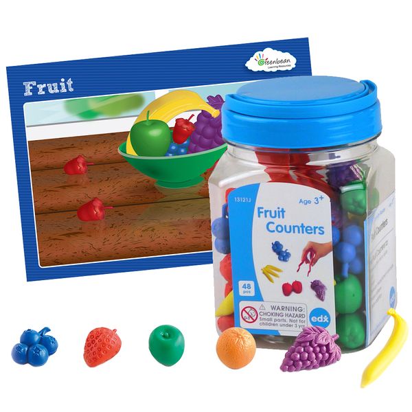 EDX Education Multi-Coloured Fruit Counters, Activity Cards &amp; Tweezers Set
