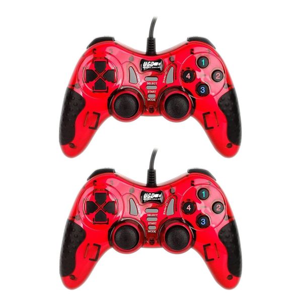 Multi-function game controller, USB wired game controller 2-pack, black