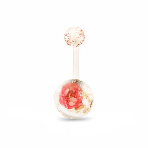 Flower Inlay Belly Button Rings - 14G