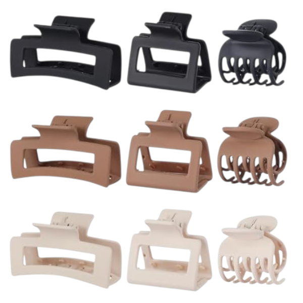 9 Piece Variety Shark Hairclip Set - Brown