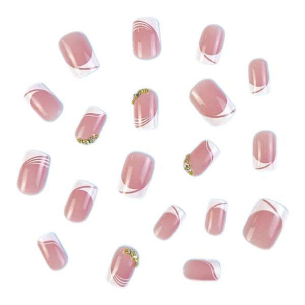 24 Piece Set Rhinestone Press-On Short Square Nail Set