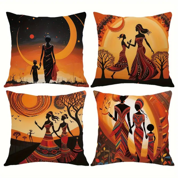 African Woman Throw Pillow Cover - 4-Piece