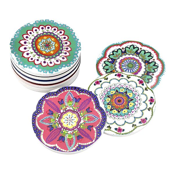 Dream Home - Floral Table Mandala Ceramic Absorbent Coasters - Set of 12