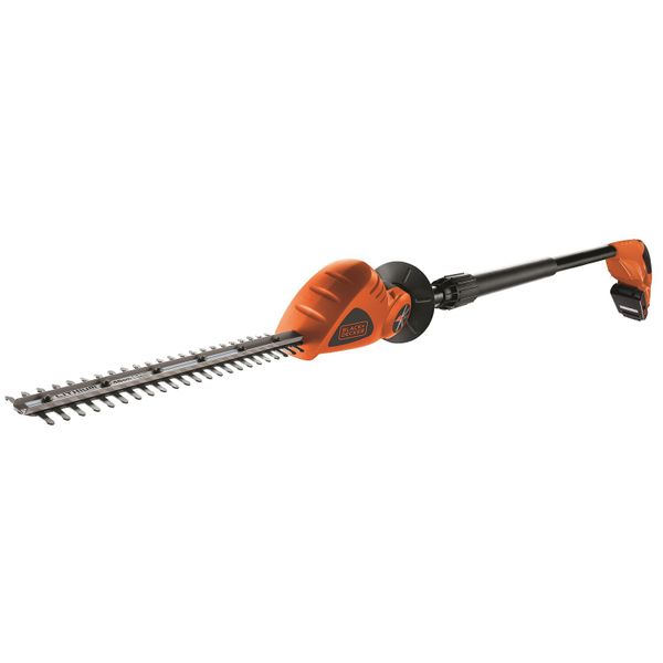 Black + Decker 18V Cordless Hedge Trimmer 43cm Blade, 2m Pole, 2Ah Battery