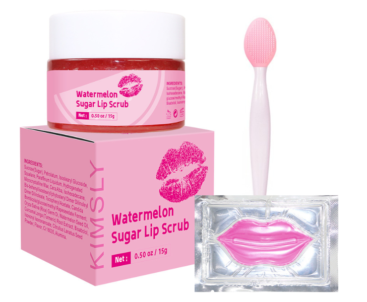 Kimsly Watermelon Lip Scrub Kit - Lip Mask Sheet &amp; Applicator Brush