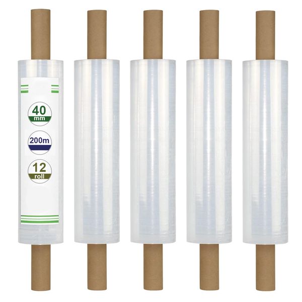 Value Packs of 12Pcs - Pallet Wrap plastic roll - 40mm x 200m