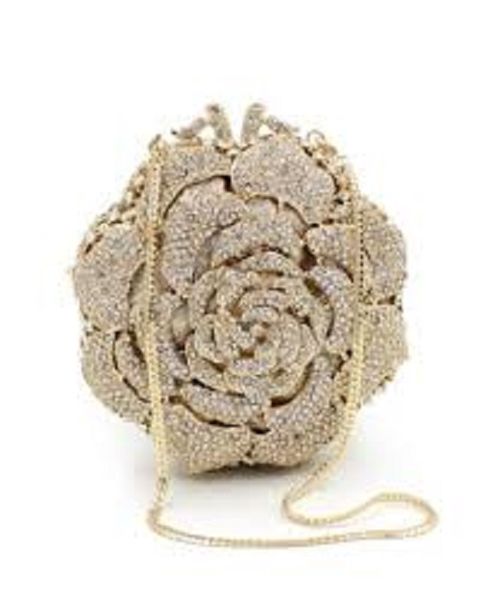 Round Shape Rose Flower Crystal Clutch Purses for Women Formal Evening Bags
