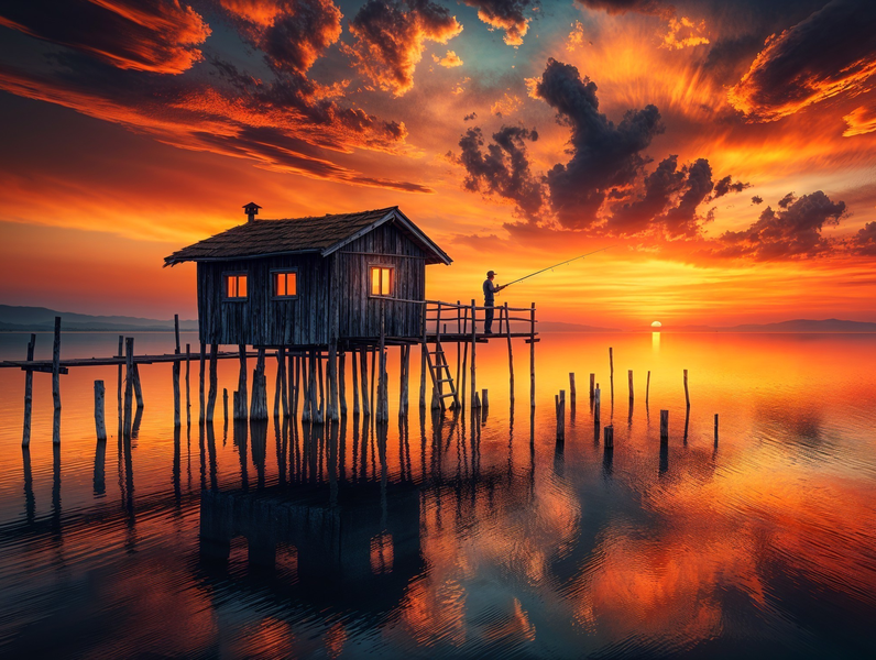 Modern Canvas Wall Art Home Decor -Sunset Fishing
