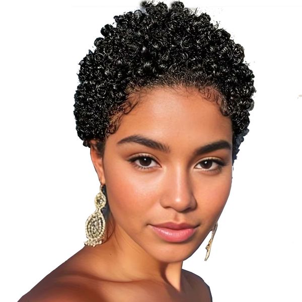 IPSTYLE Short Afro Curly Wig 100% Density Remy Hair Machine Made Pixie