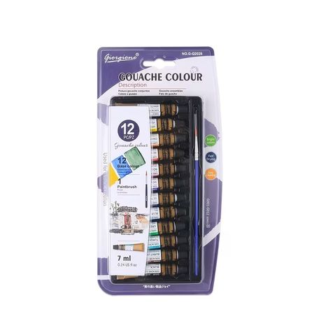 12 Piece Gouache Paint Set with Brush - Artist Colour Tubes 7ml Image