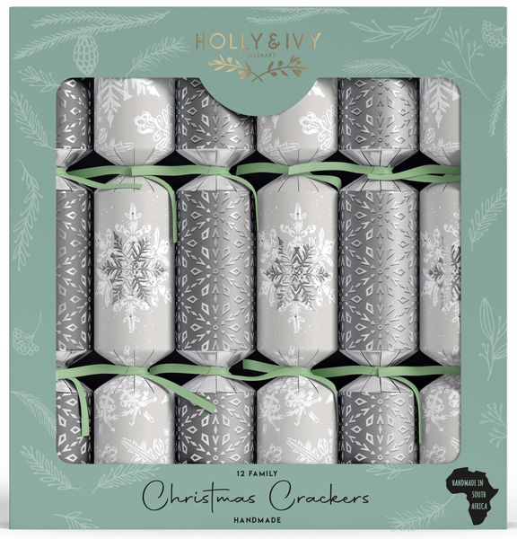 Holly &amp; Ivy Christmas Crackers - Festive Silver Snowflake
