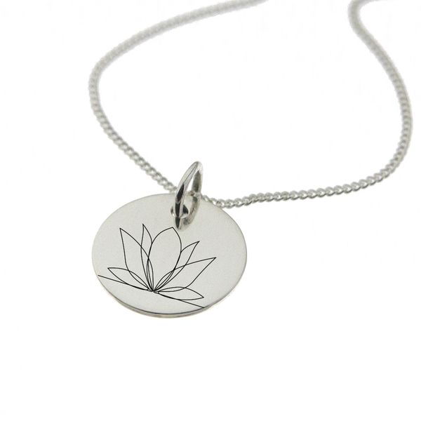 Lotus Flower Engraved on Sterling Silver with Chain