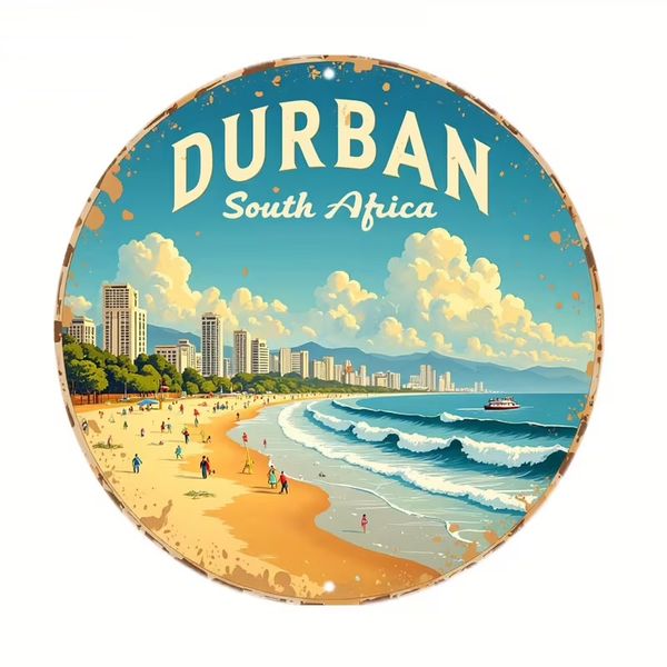 Decor Durban South Africa Round Metal Sign - Vintage Coastal Wall Art 20 cm