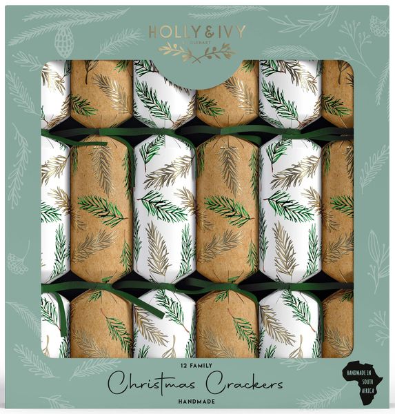 Holly &amp; Ivy Christmas Crackers - Festive Green Sprigs