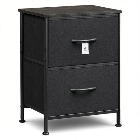 Topika Bedside Table Small End Table with 2 Drawers & Wooden Top Black Image