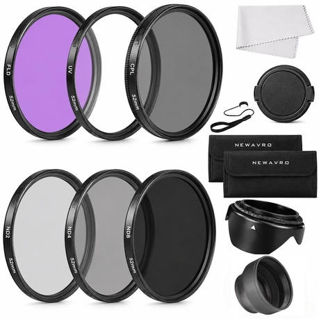 Newavro 58mm Camera Lens Filter Kit UV, CPL, FLD & ND Filters w/ Lens Hood Image
