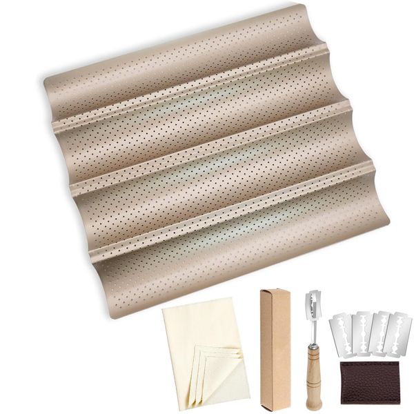 1 Baguette Baking Tray for 4 Baguettes Groove 1 Bread Lame 1 Proofing Cloth