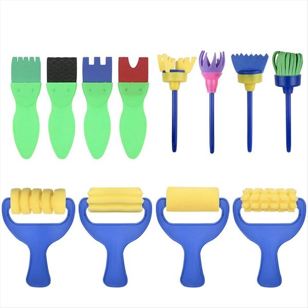 Kids Paint Brushes Set, 12 Pack Washable Sponge Painting Brushes, Early Lea