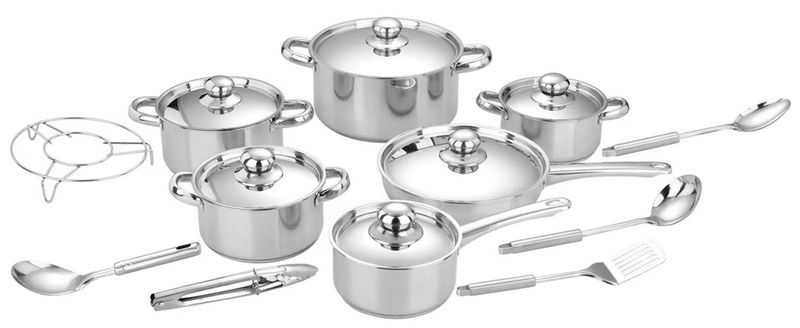 Stainless Steel Induction Ready Cookware Set 18-Piece