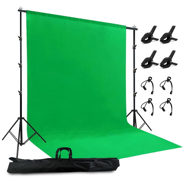 3x2.6m Photo Backdrop Stand Kit with 3x3m Green Screen Polyester Portable