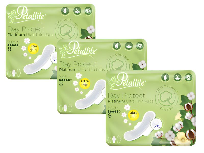 Petallite Organic Day Protect Platinum Ultra-Thin Pads (3 Packets X 8 Pads)