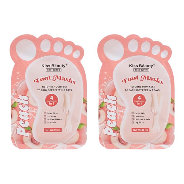 Set of 2 - KissBeauty Peach 4-in-1 Exfoliating Peeling Foot Masks