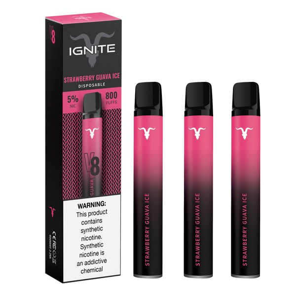 Ignite V8 Disposable Vape Pen - Strawberry Guava Ice - 2.6ml - 3 Pack