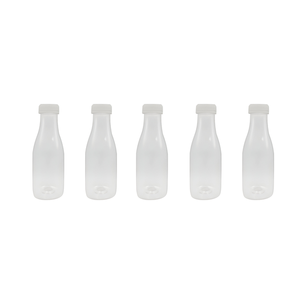 5 x 350ml Plastic Juice &amp; Milkshake Bottles with Caps