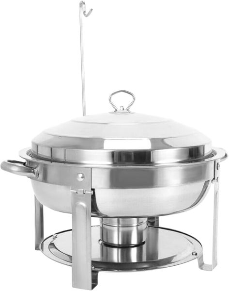 Premium Steel 7.5L Silver Round Chafing Dish with Lid Holder