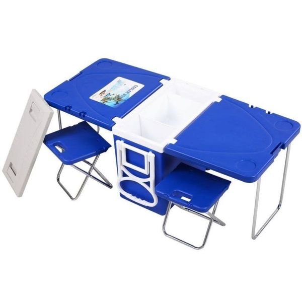 28L Cooler Box &amp; Folding Table Chair Set Blue