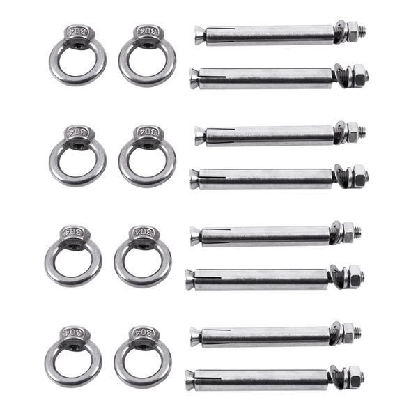 8Pcs Stainless Steel Raw Style Shield Anchor Eye Bolts M6 x 82mm Silver