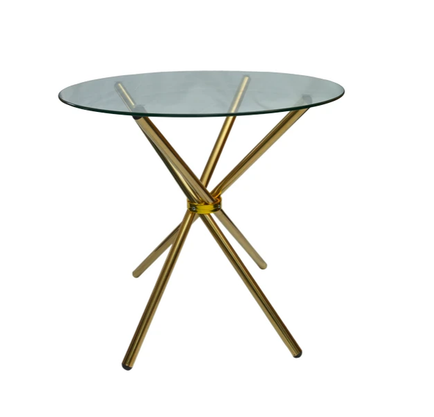 80cm 4 Seater Round Glass Table - Gold Legs