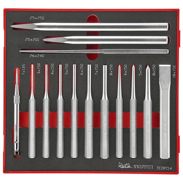 TengTools - Punch and Chisel Set FOAM2 14 Pieces - TEDPC14