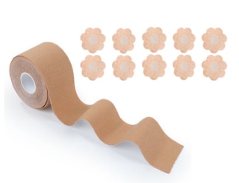 Boob Tape Set (5m by 5cm boob tape +5 Pairs disposable Nipple covers -BEIGE
