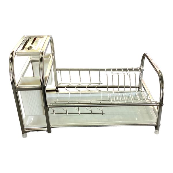 Dish Rack 41.5x27x18cm Stainless Steel With White Tray &amp; Caddy