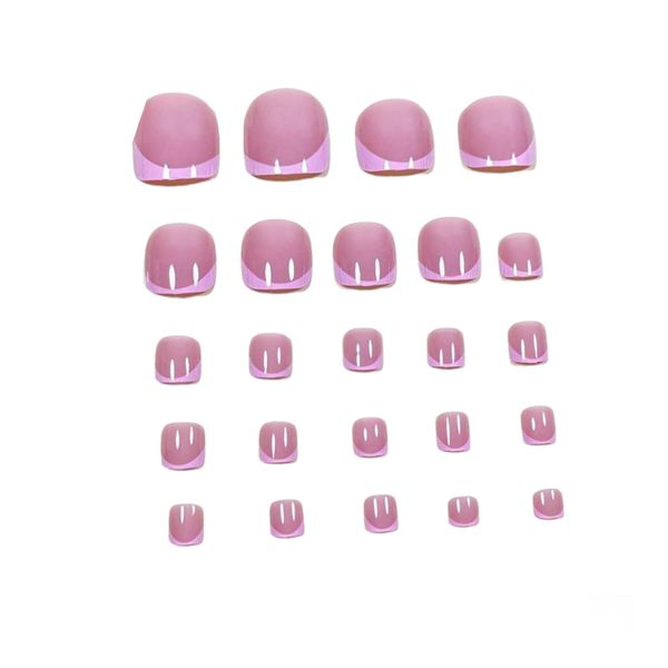 24pcs Medium Square Pink French False Toe Nails