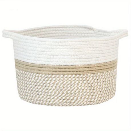Circle Cotton Rope Woven Basket with Handles for Books,Magazines Image