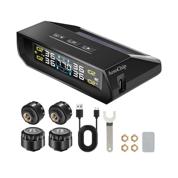 TPMS Tire Pressure Monitoring System - 4 Sensors, Solar &amp; USB Dual Power