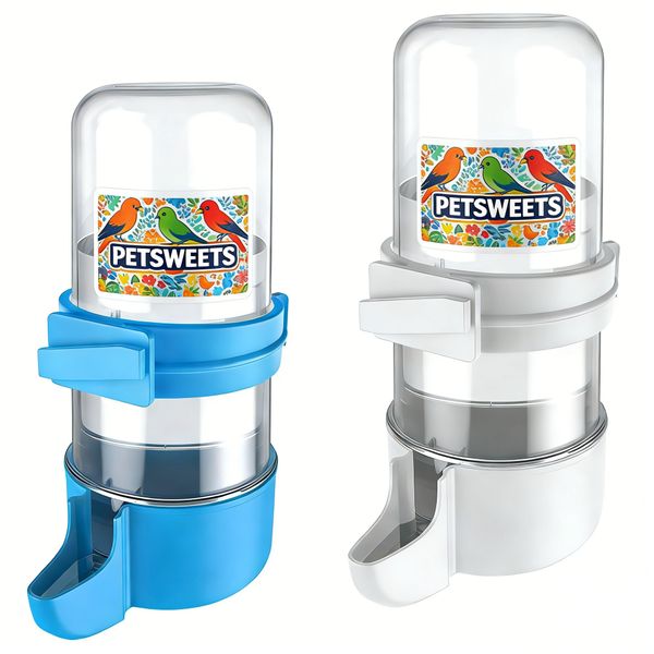 2 Piece Bird Water Dispenser Automatic Bird Water Feeder - Blue &amp; White