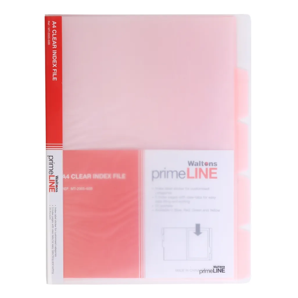 Waltons- Primeline A4 Clear Plastic Pocket File- Red- 3- Pack