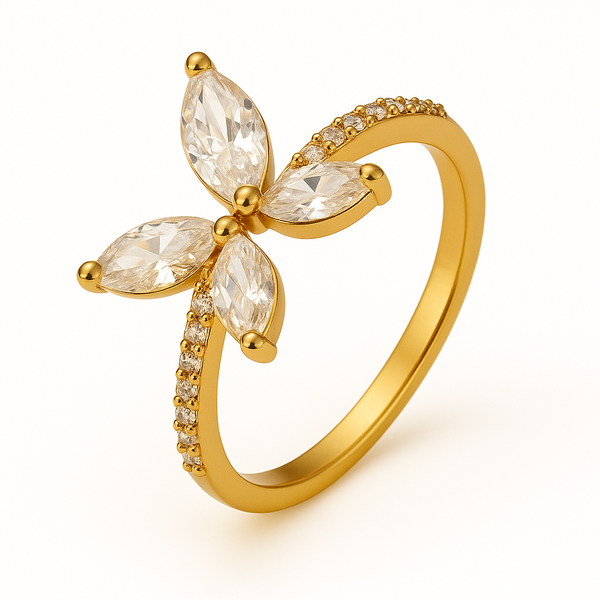 GQactive - Gold-Tone Butterfly Promise Ring with Clear or Blush Pink Stones