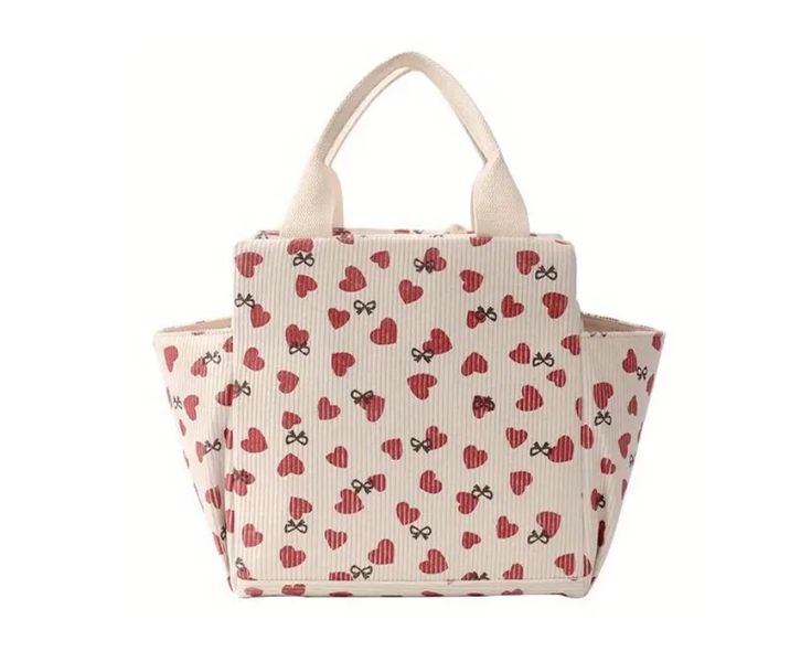 Corduroy Lunch Tote Bag Insulated Warm &amp; Cool with Side Pockets Work Flower