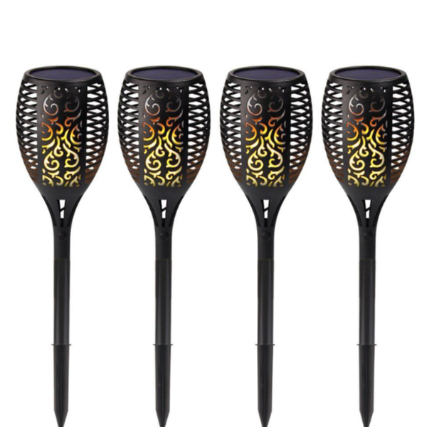 4 Piece LED Solar Flame Torch Garden Lights