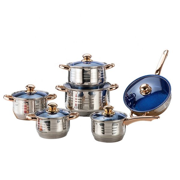 12 Piece Kitchenware Belly Body Shape Stainless Steel Nonstick Cookware Set
