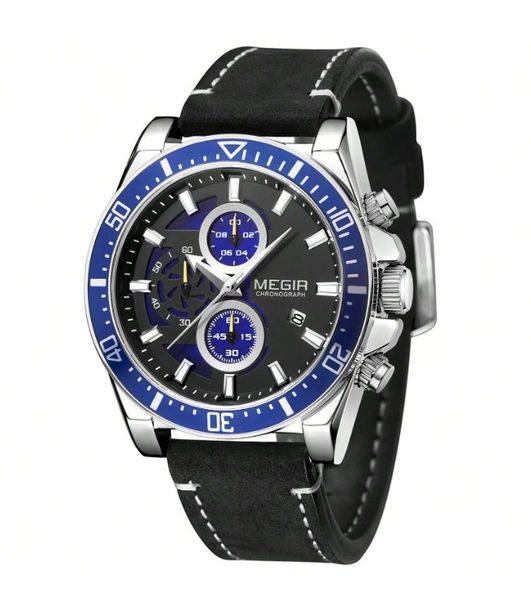 MEGIR - Water Resistant Quartz Watch With Chronographic Dial - Black