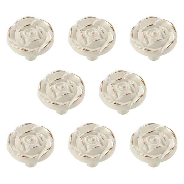 8Pcs Rose Flower Zinc Alloy White Drawer Pull Handles For Dresser
