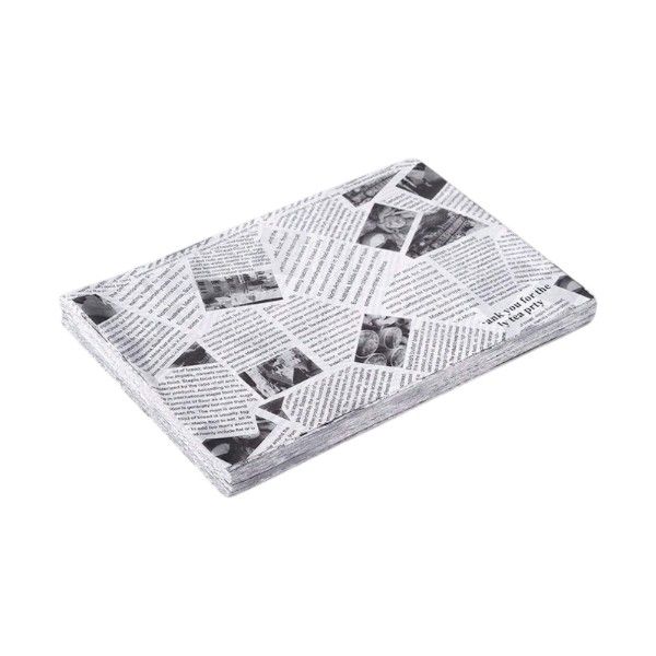 50 Piece - Wax Lunch Wrappers With News Paper Design - Black &amp; White